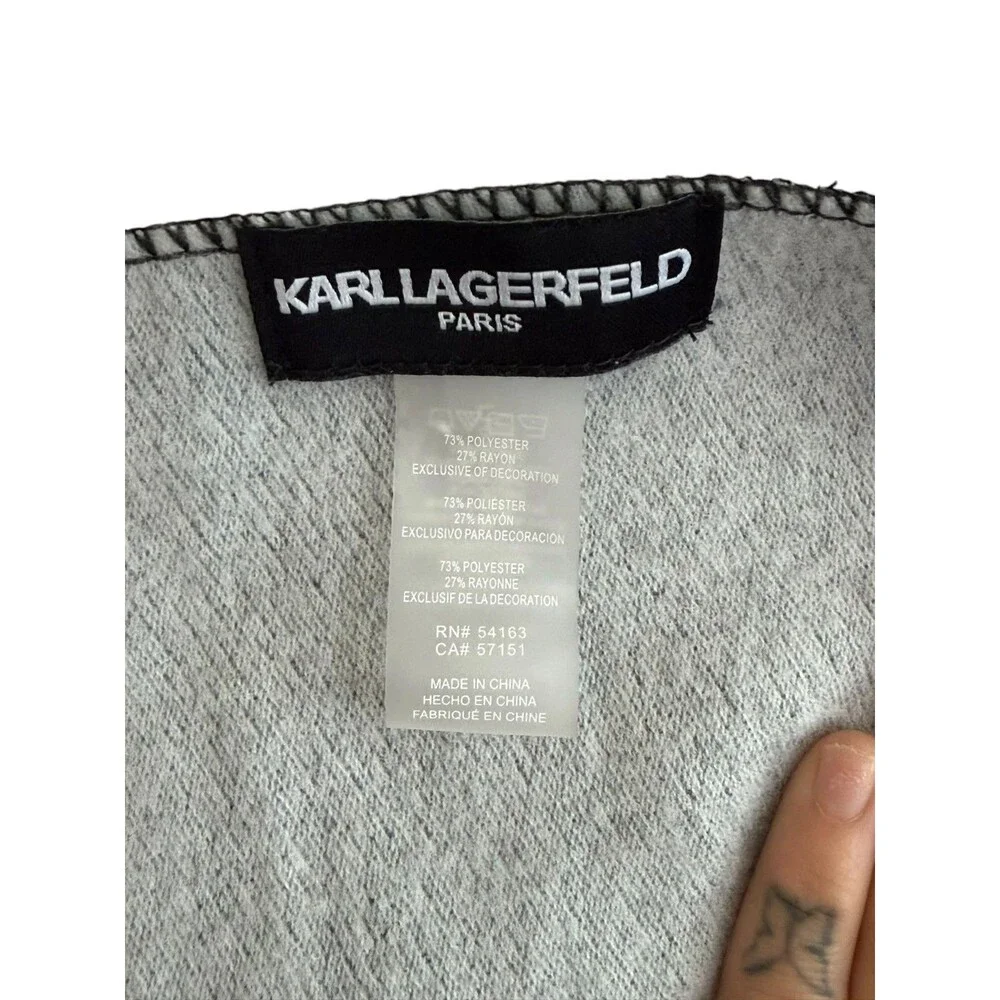 Karl Lagerfeld Paris Black Cat Moi Rhinestone Logo Fringe Scarf Wrap Shawl